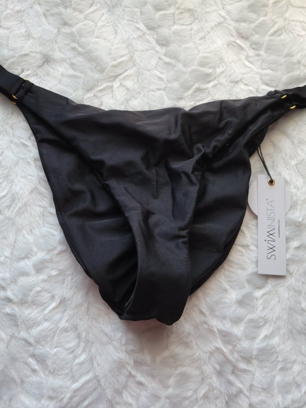 Swiminista Bikini Bottom Black Women's Large Wise Ruched Bottom NWT